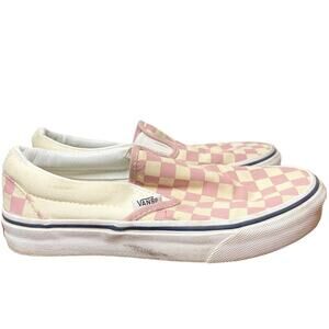 Vans checkered slip on shoes pink checkered girls W5.5 M4